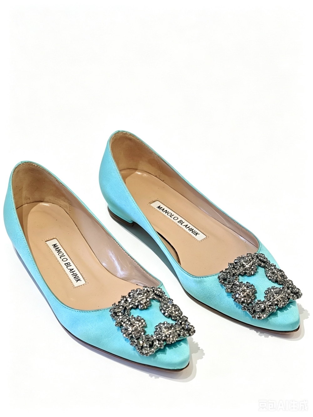 , Manolo Blahnik Blue Satin Hangisi Ballet Flats